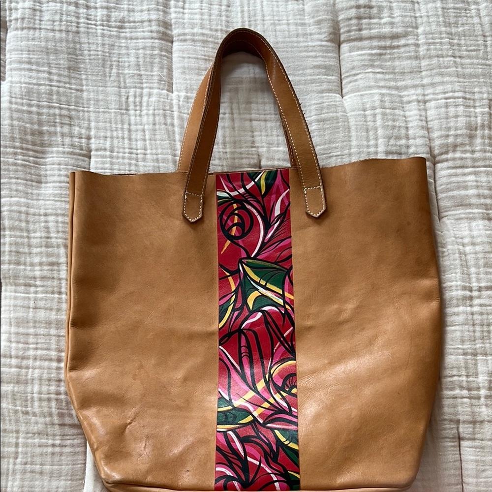 Elegant Tan Tote Bag with Red Accent